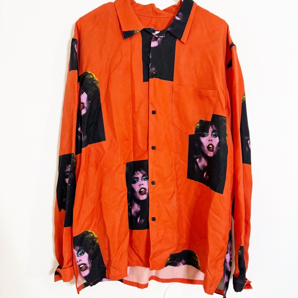 Born X Raised Mens art deco disco orange button up shirt